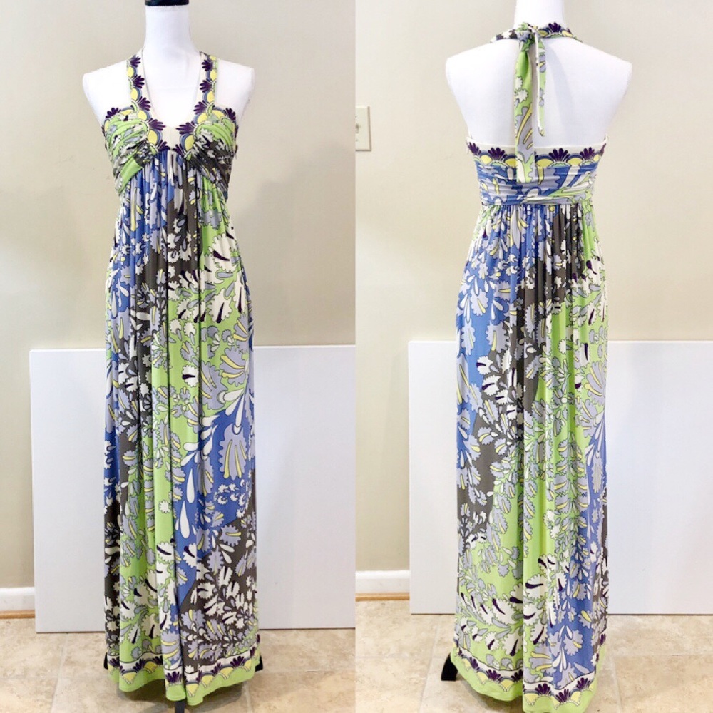 Donna Morgan Halter Maxi Dress Colorful Print 10